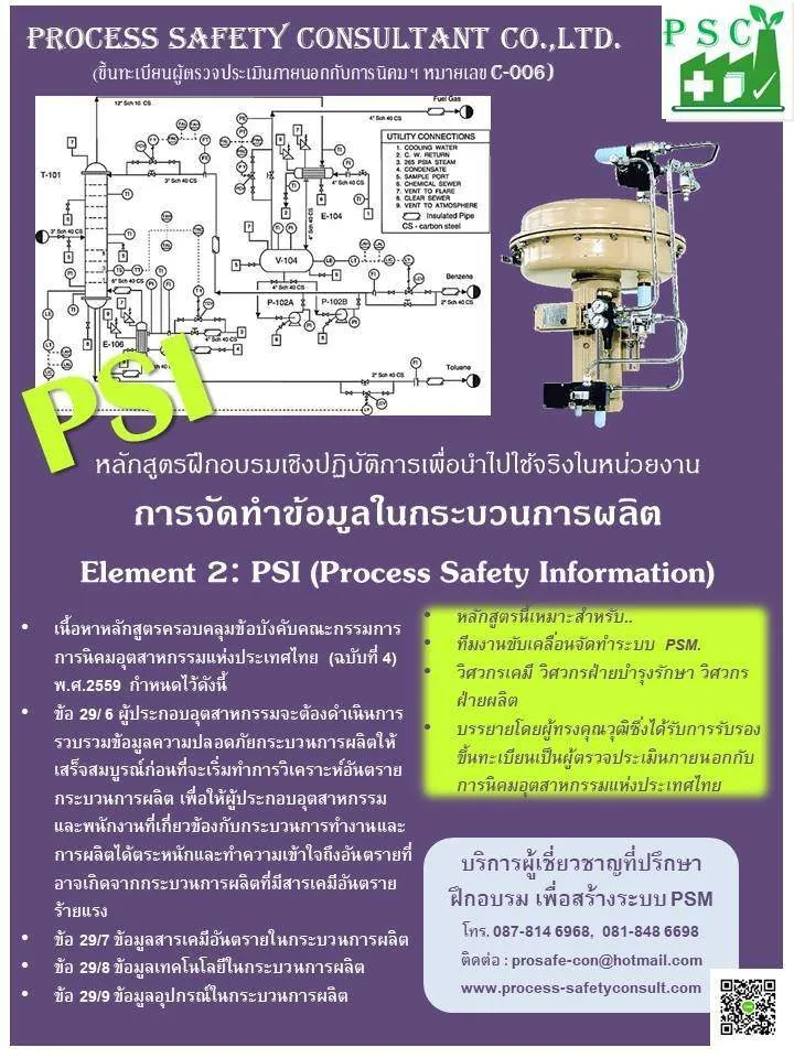 การจัดทำข้อมูลในกระบวนการผลิต Element 2:PSI (Process Safety Information)